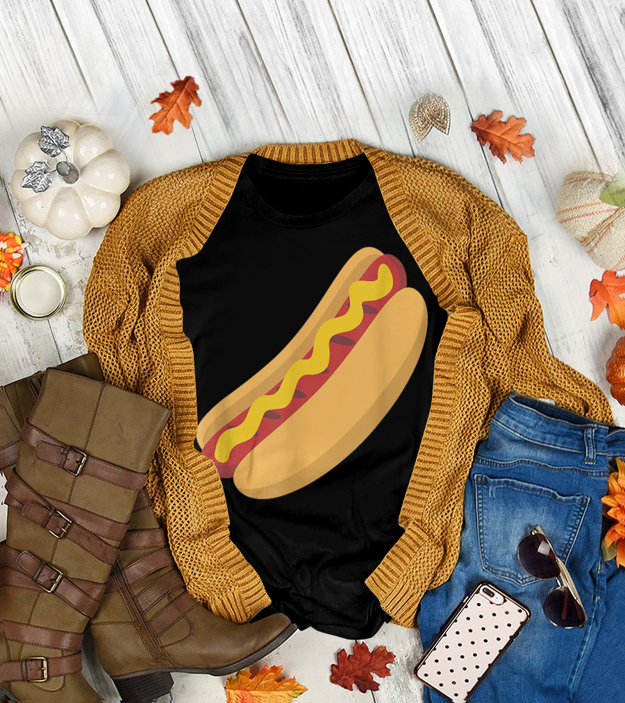 Emoji Hot Dog Sausage Drizzled Mustard Emoticon Baseball Sms T-Shirt