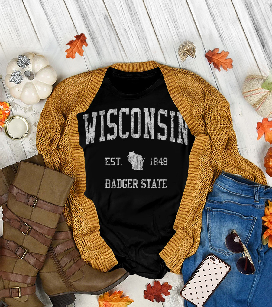 WISCONSIN EST. 1848 BADGER STATE VINTAGE SPORTS T-Shirt