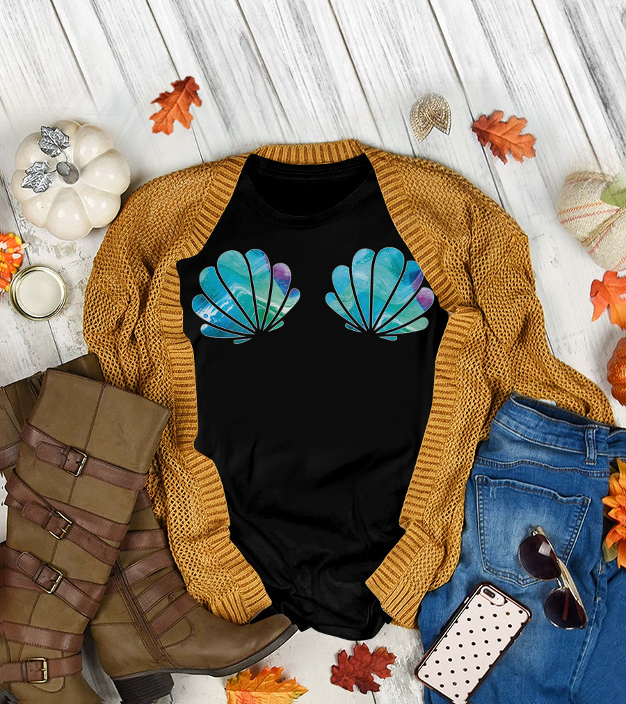 Teal Purple Mermaid Seashell Bra Top T-Shirt