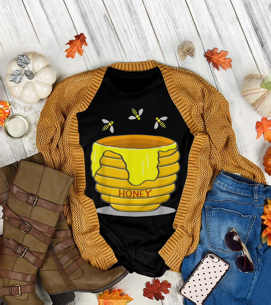 Honey Pot With Dripping Honey and Flying Bees T-Shirt