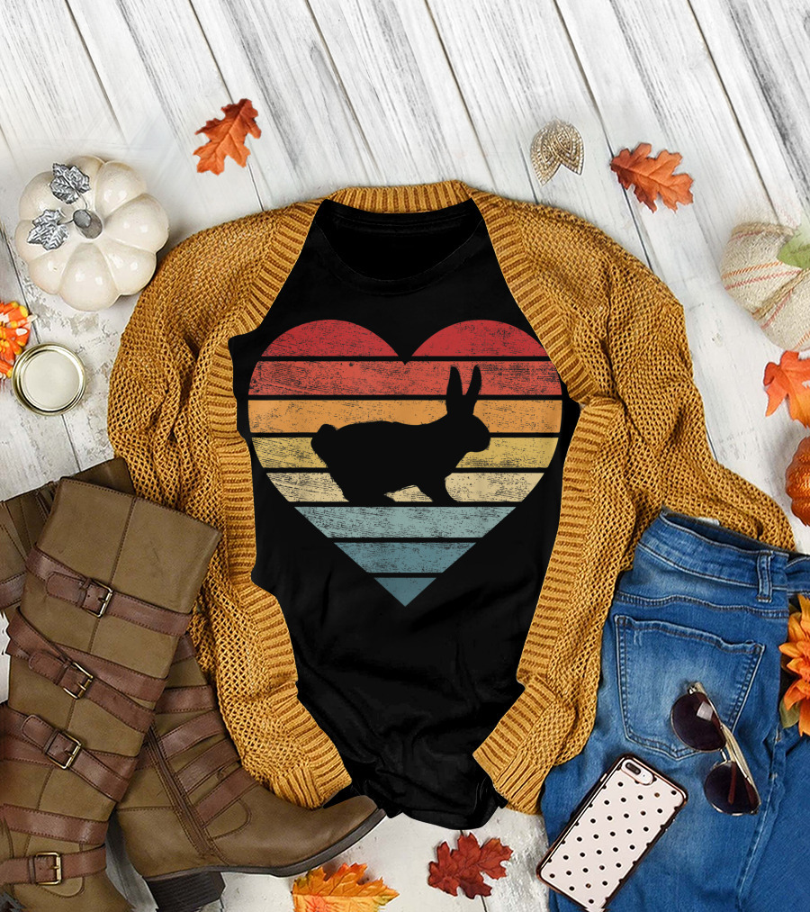 Bunny Rabbit Lover Retro Vintage Farm Animals Striped Heart T-Shirt