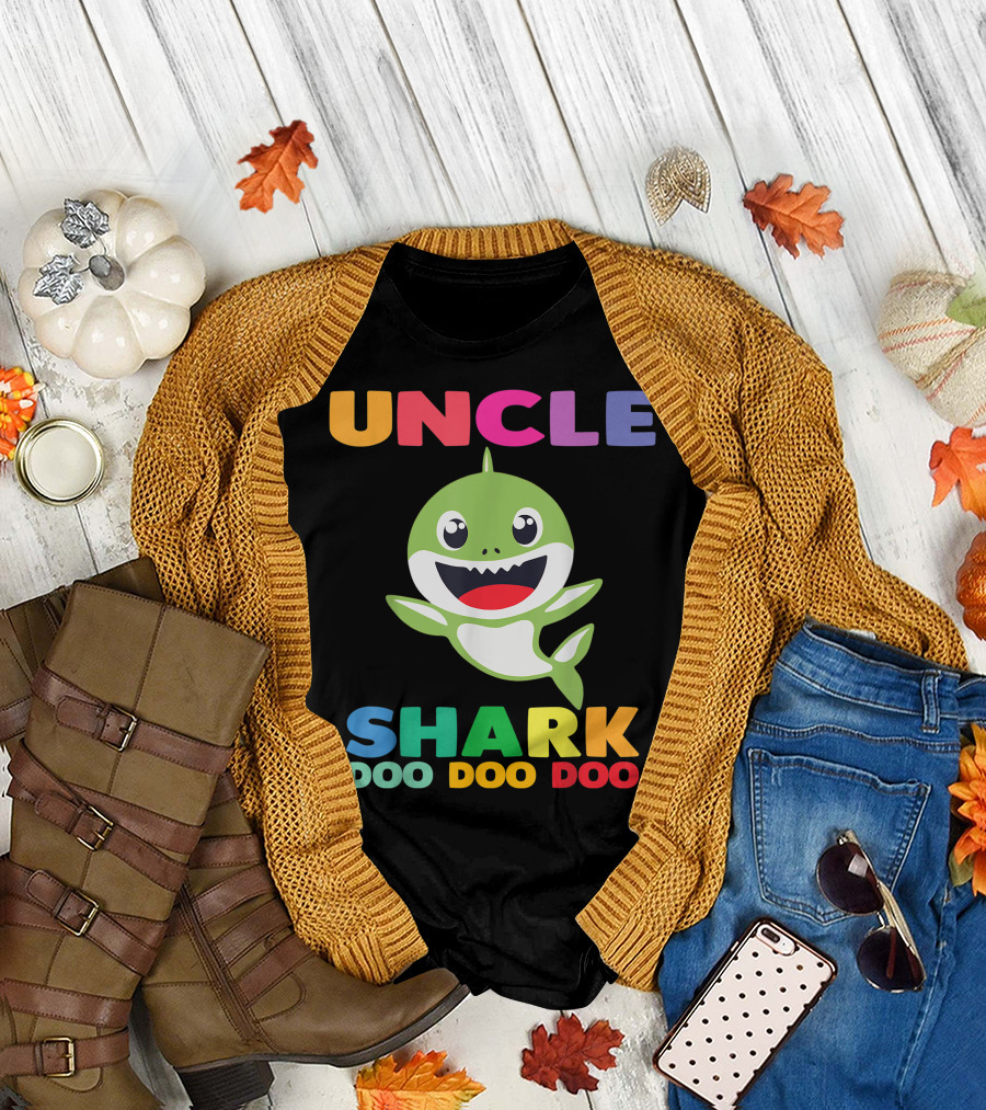 Uncle Shark Doo Doo Doo Colorful Cartoon T-Shirt