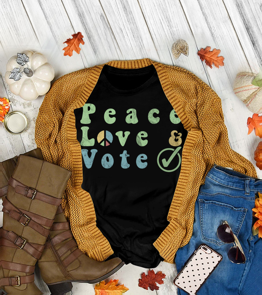 Peace Love and Vote Retro Vintage Peace Symbol Checkmark T-Shirt