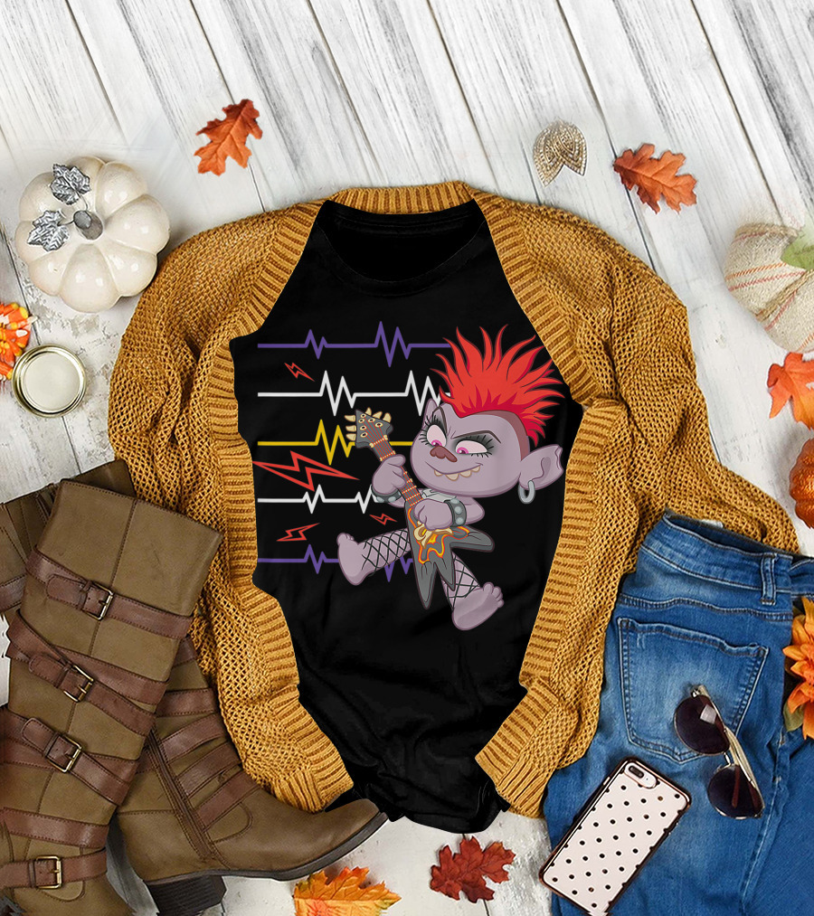 Trolls World Tour Barb Rocking with Electric Guitar and Colorful Sound Waves T-Shirt