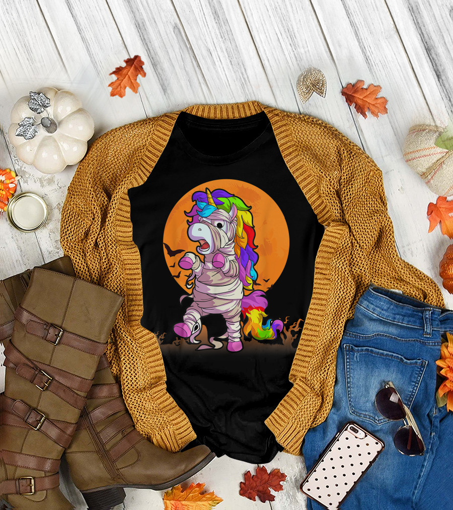 Unicorn Halloween For Girls Unicorn Lover Mummie Rainbow Costume T-Shirt
