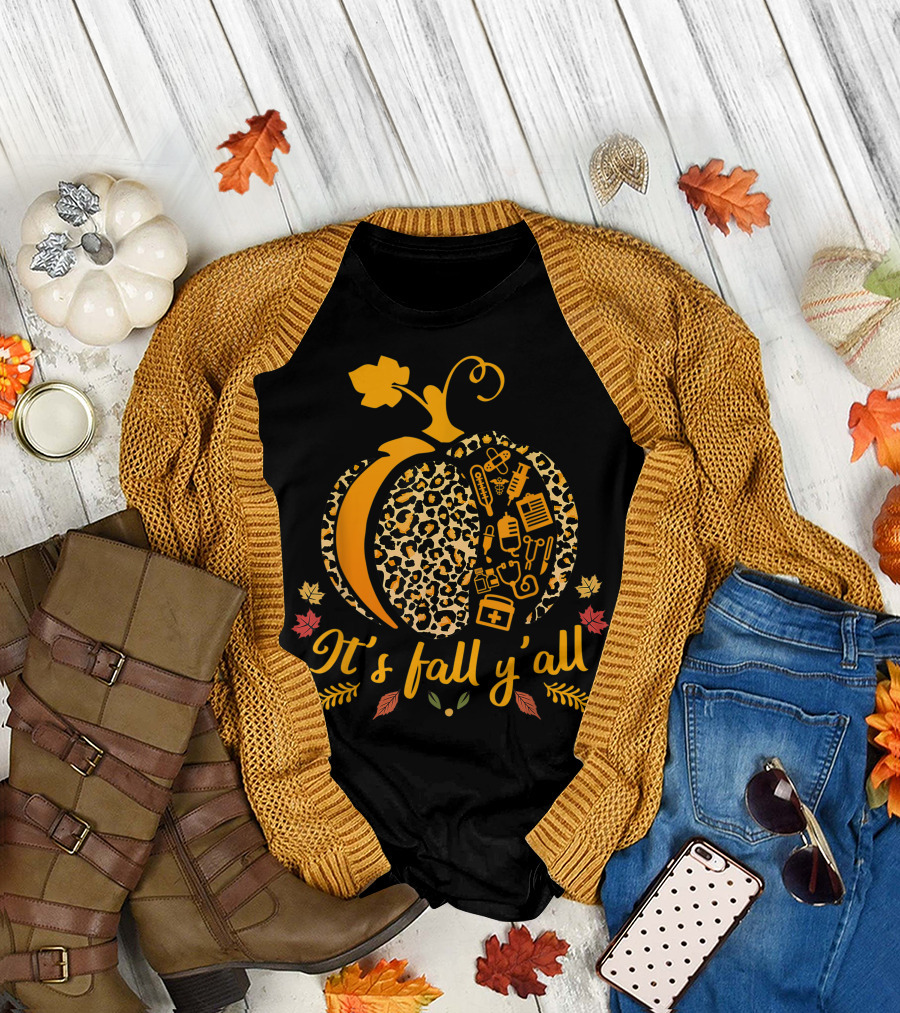 It's Fall Y'all Leopard Pumpkin Nurse Tools T-Shirt