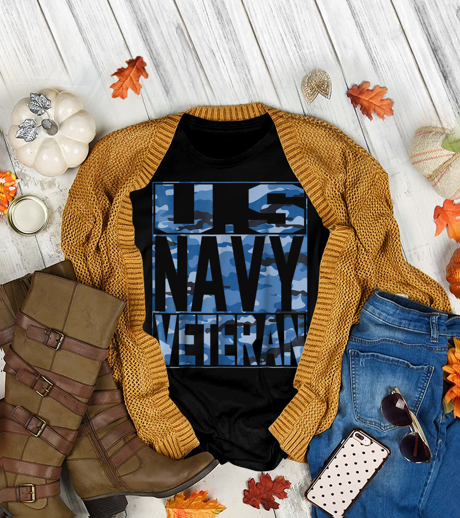 US Navy Veteran Camo Navy T-Shirt