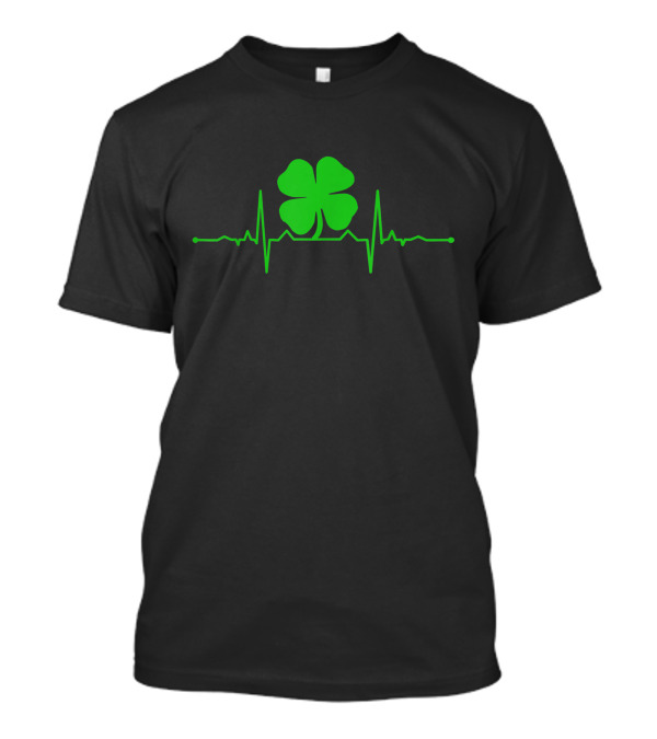 Heartbeat Irish Four Leaf Clover St Pattys Shamrock Lucky Vibes T-Shirt