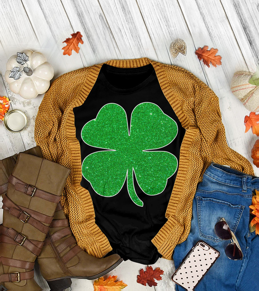 St. Patrick's Day Glitter Shamrock Clover Green T-Shirt