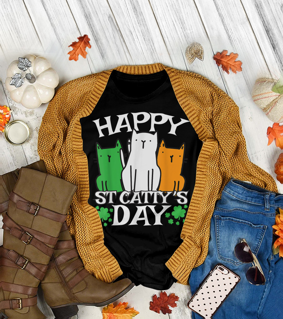 Happy Saint Catty's Day St. Patrick's Day Kitty Cat T-Shirt