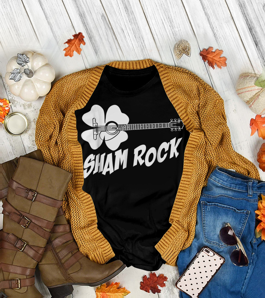 Sham Rock Funny St Patricks Day Shamrock Guitar T-Shirt