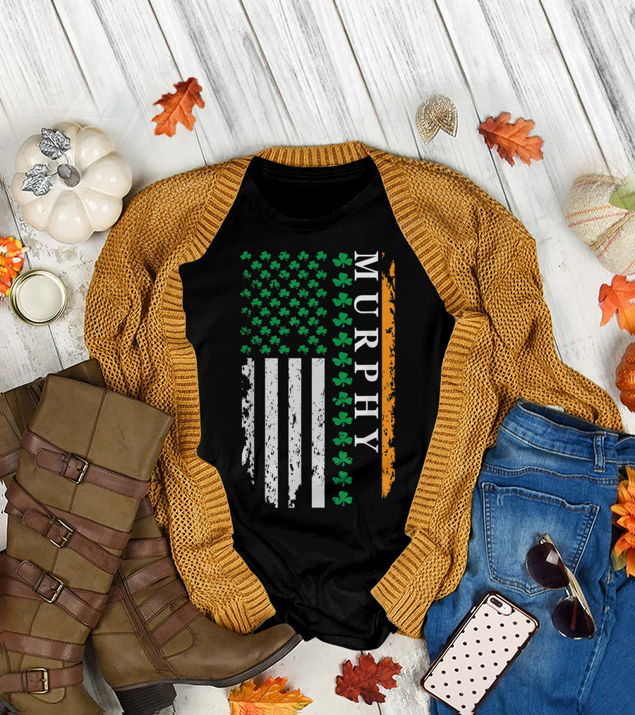 Murphy Shamrock USA Flag St. Patrick's Day T-Shirt