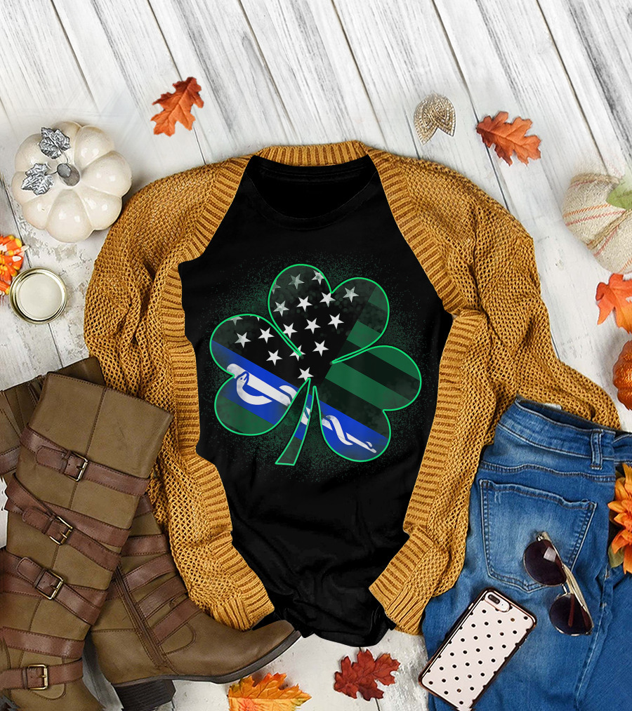 EMS and EMT St. Patrick's Day Clover American Flag Medical T-Shirt