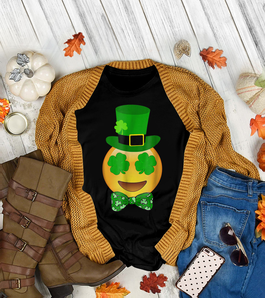 Shamrock Leprechaun Emoji St. Patrick's Day Face T-Shirt