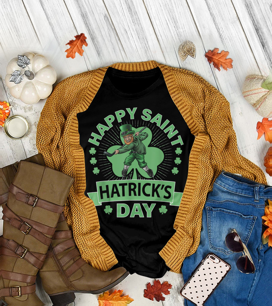 Happy Saint Hatrick's Day Hockey Funny St. Patrick's Day T-Shirt