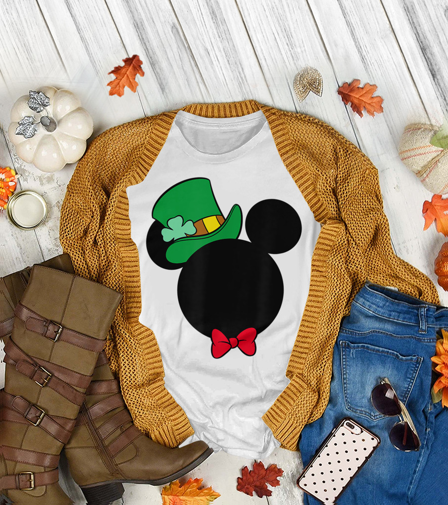 Disney Mickey Mouse St. Patrick's Day Irish Icon with Green Hat and Bow Tie T-Shirt