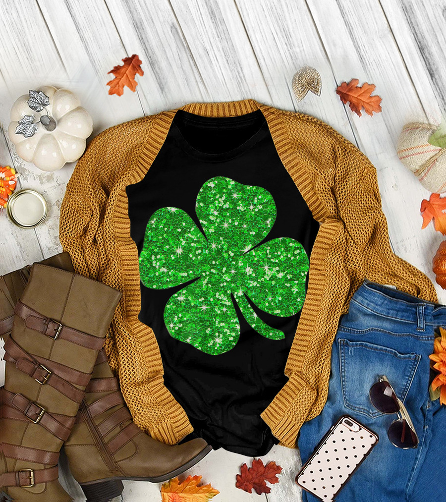 St. Patrick's Day Glitter Green Shamrock Sparkling Clover T-Shirt