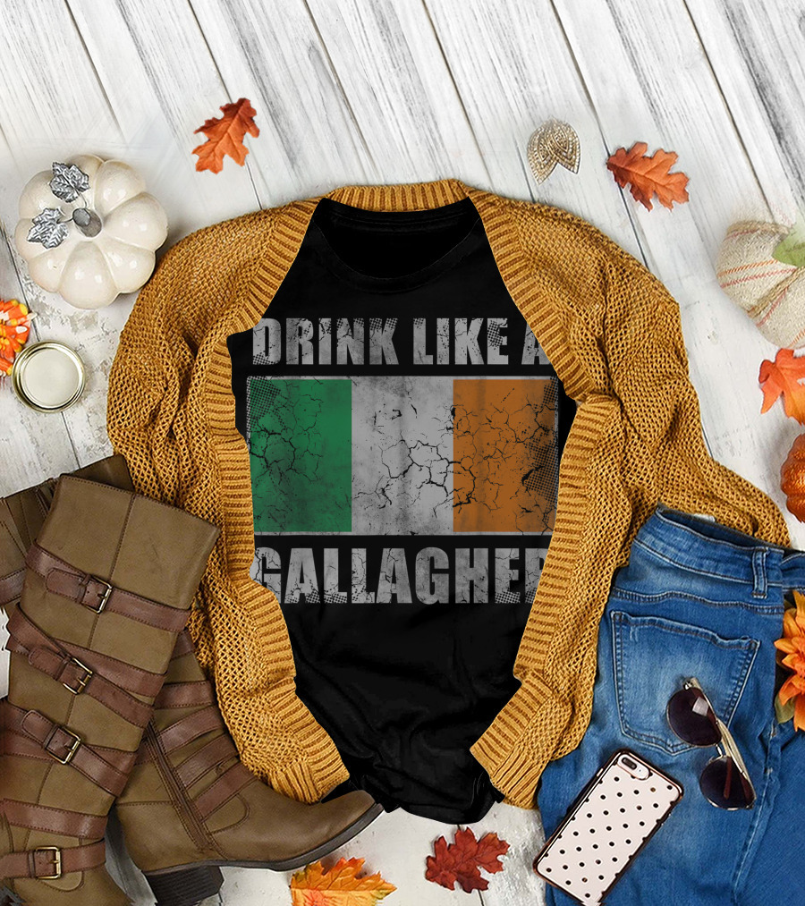 Drink Like A Gallagher Irish Flag Cracked Texture T-Shirt