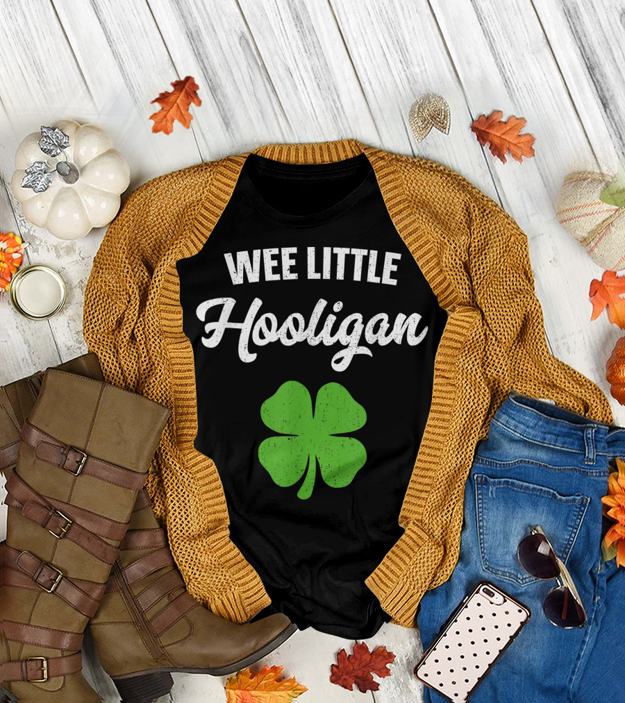 Wee Little Hooligan Kids Boys Four Leaf Clover Luck Irish Charm T-Shirt