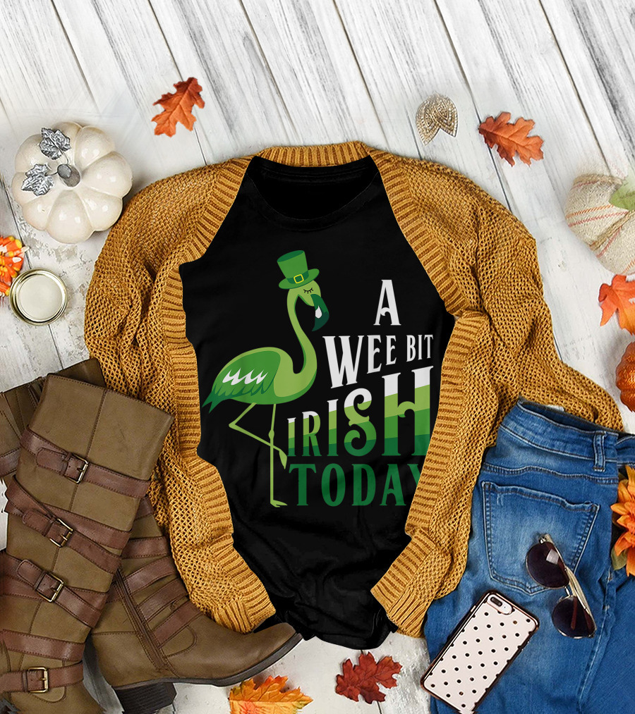 A Wee Bit Irish Today Flamingo St. Patrick's Day Hat Green T-Shirt