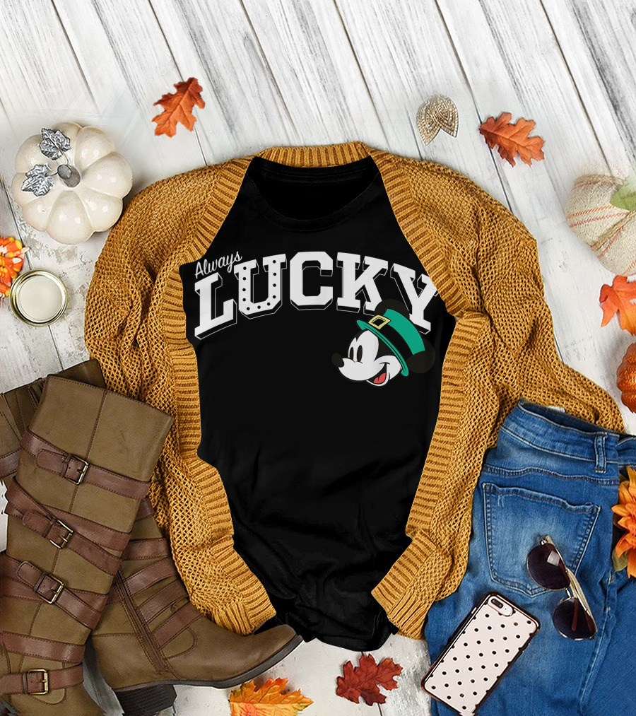 Always Lucky Mickey Mouse with Green Leprechaun Hat T-Shirt