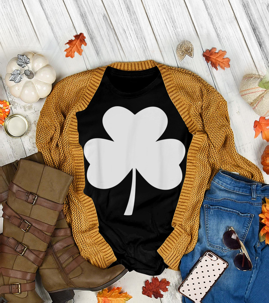 St. Patrick's Day Huge Lucky White 3 Leaf Clover Shamrock T-Shirt