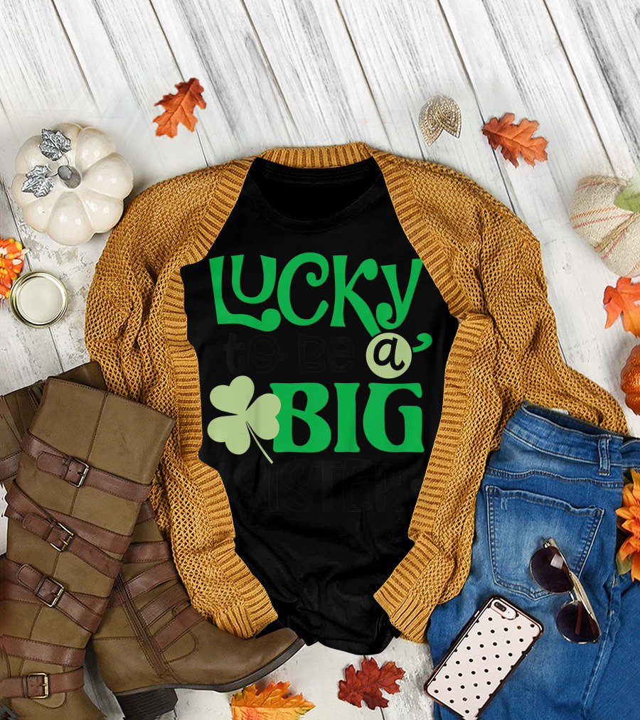 Lucky to Be a Big Sister St. Patrick's Day Shamrock Toddler Girl T-Shirt