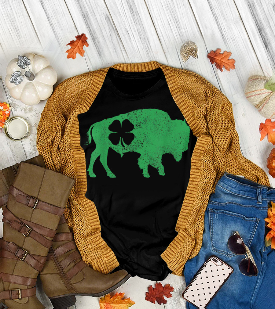 St. Patrick's Day Green Shamrock Buffalo Bison Irish Saint T-Shirt