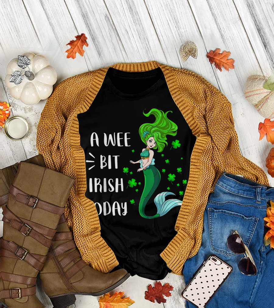 A Wee Bit Irish Today Green Mermaid with Shamrocks T-Shirt
