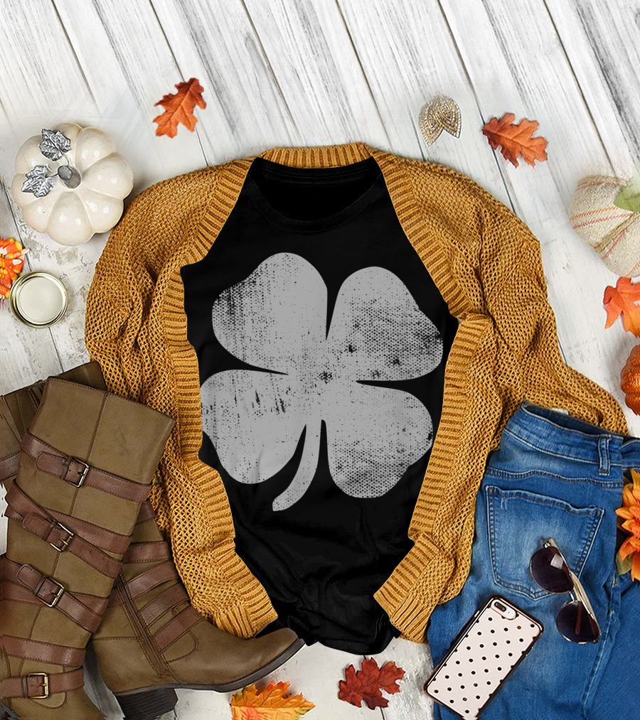 Lucky Distressed Four Leaf Clover Shamrock T-Shirt
