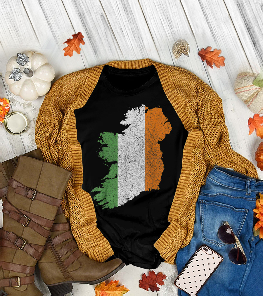 Irish Flag Map Silhouette of Ireland T-Shirt