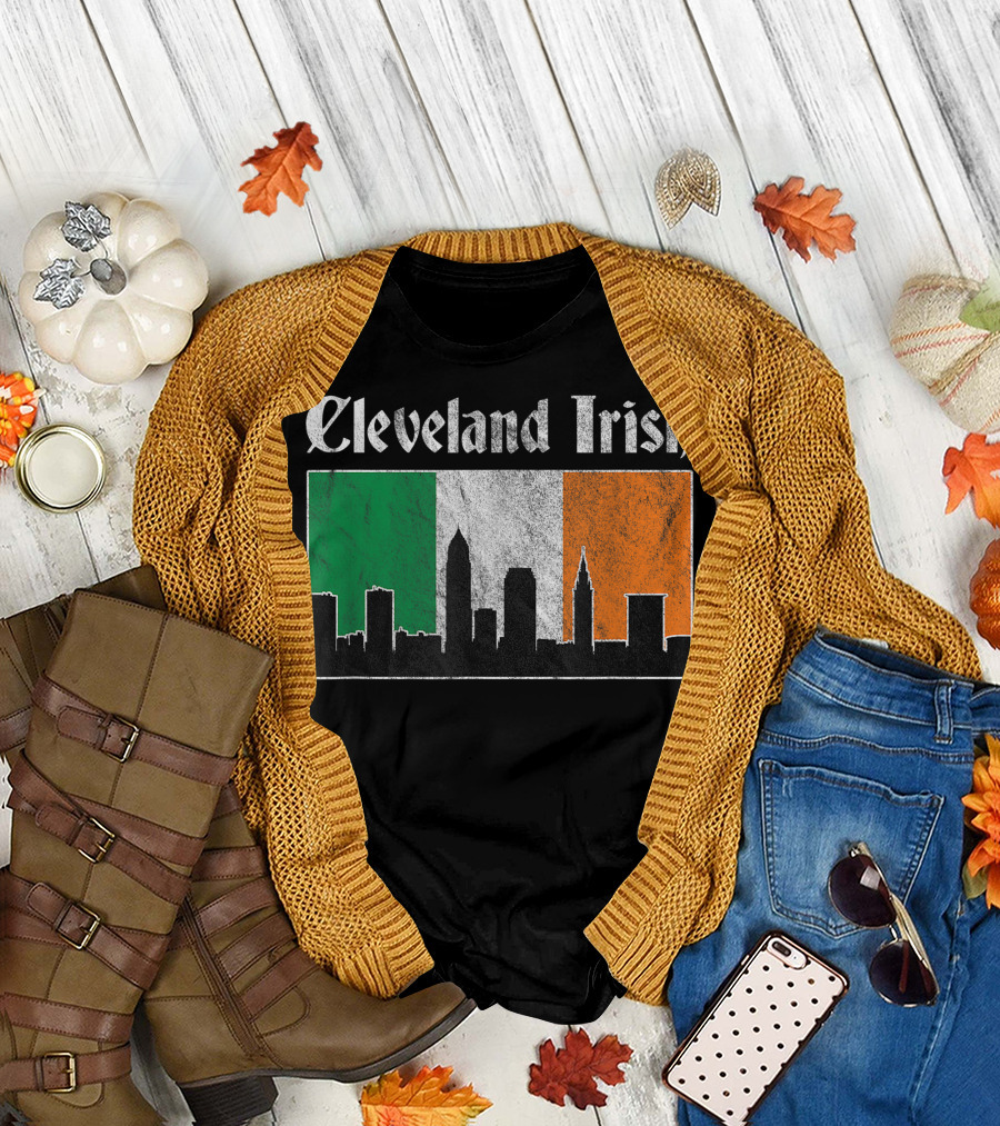 Cleveland Irish Skyline with Irish Flag Colors T-Shirt