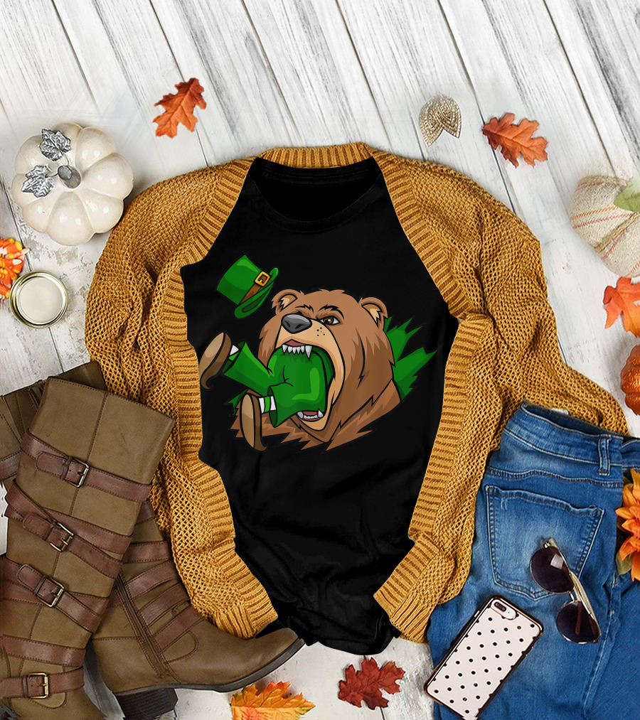 Bear Devouring Lucky Leprechaun Hat T-Shirt
