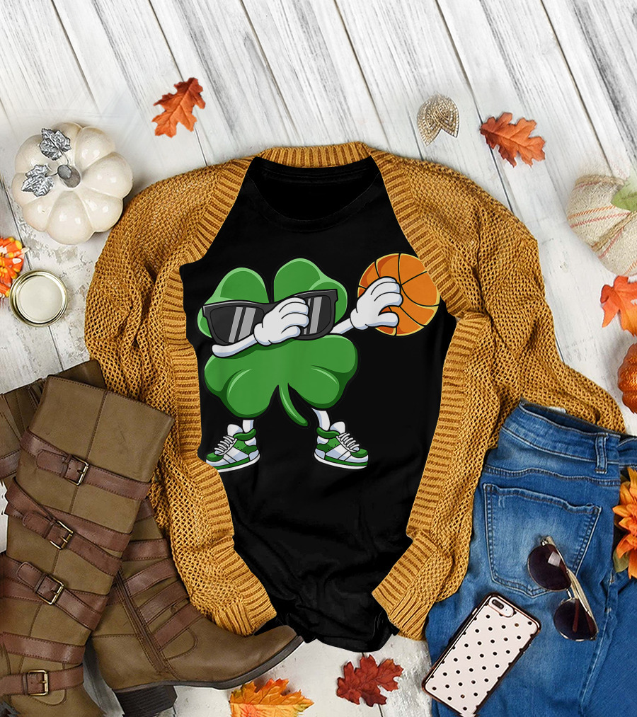 Dabbing Shamrock with Basketball and Sneakers T-Shirt