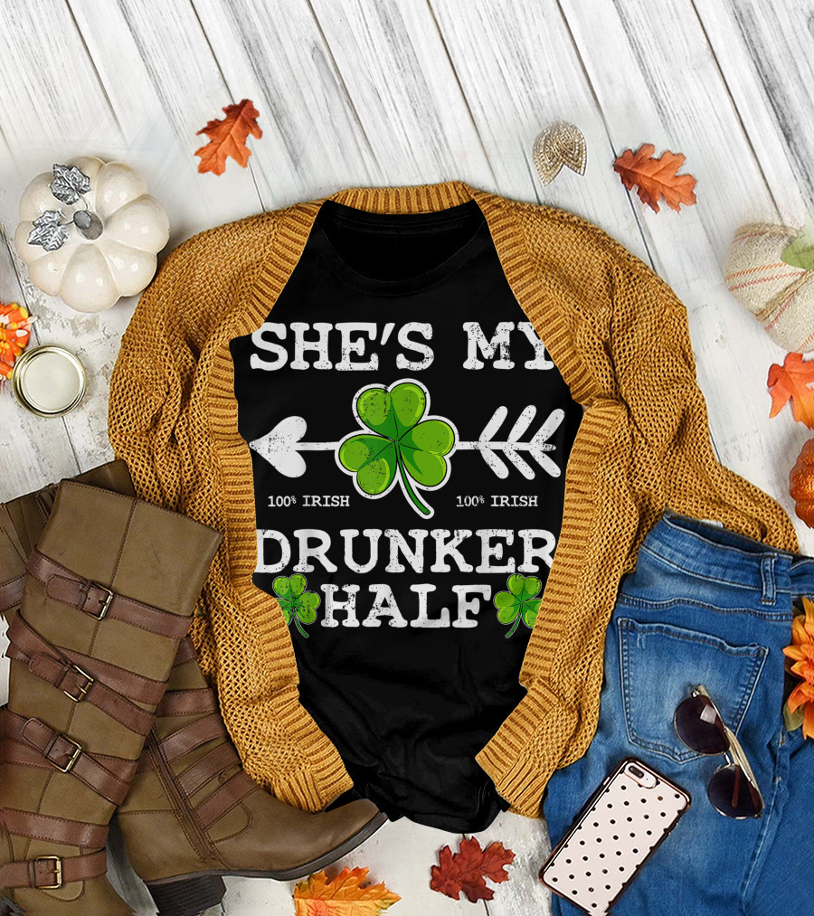 She's My Drunker Half 100% Irish Shamrock Arrow T-Shirt