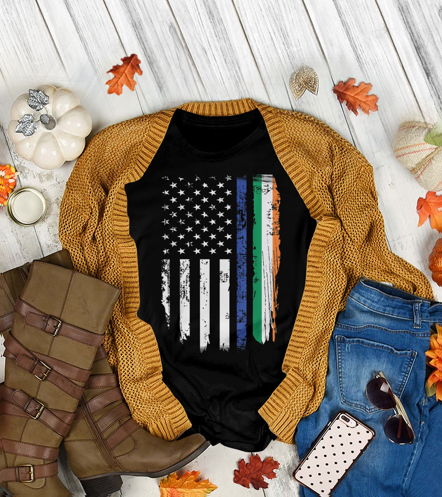 Irish Thin Blue Line American Flag St. Patrick's Day Police Cop T-Shirt
