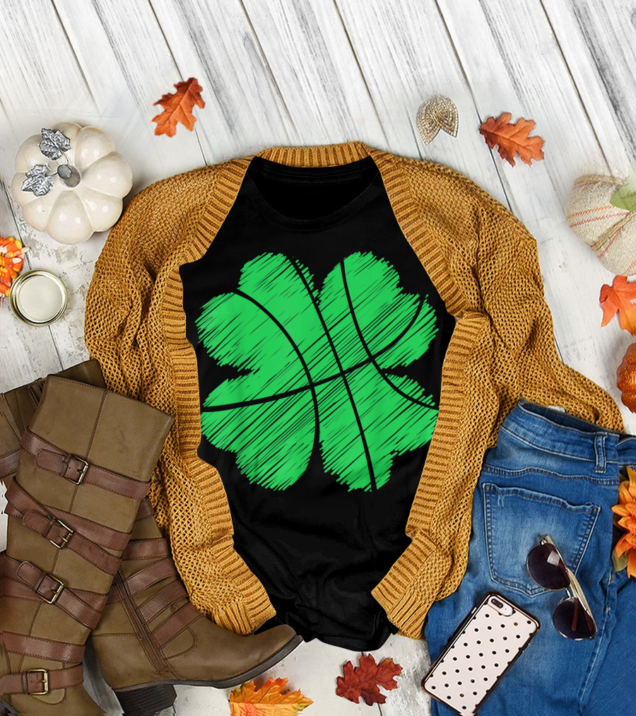 St Patricks Day Basketball Boys Irish Shamrock Lucky Green Clover T-Shirt