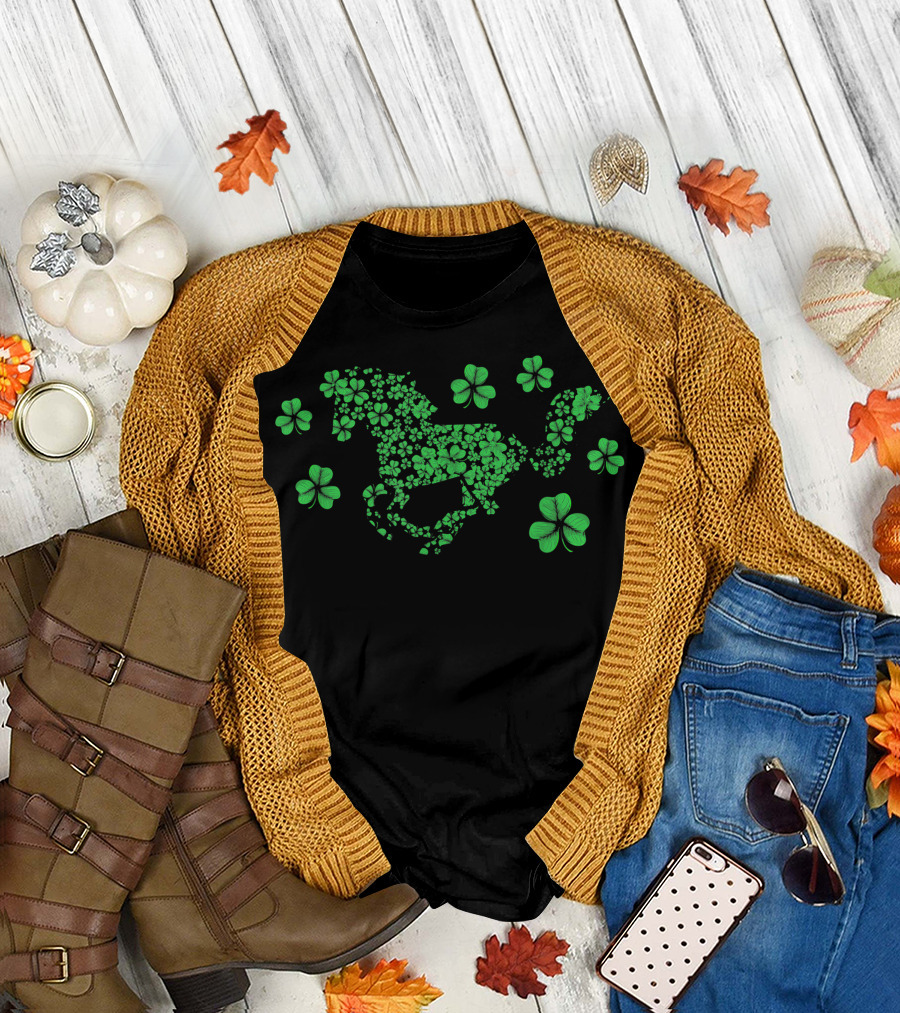 Irish Horseback Riding Equestrian Rider Shamrock Horse Lover T-Shirt