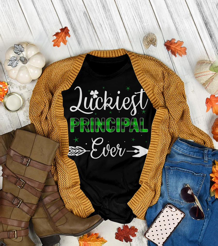 Luckiest Principal Ever St. Patrick's Day Arrow and Shamrock T-Shirt