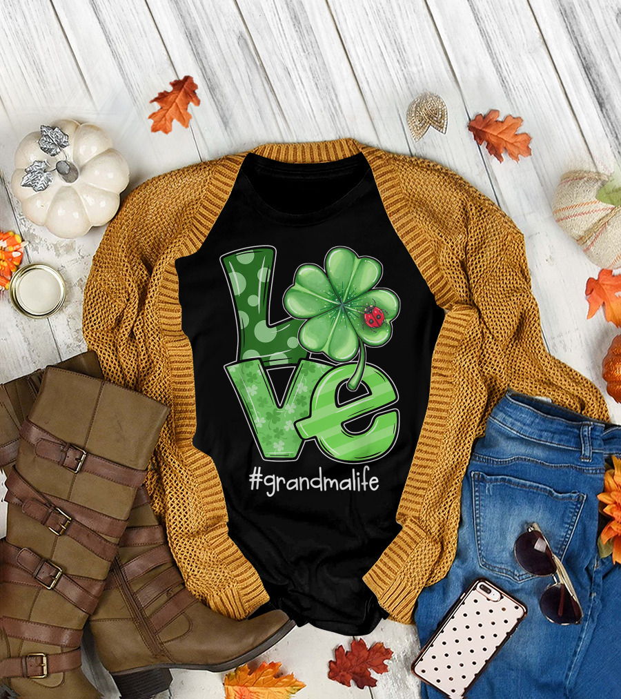 Love Irish Shamrock Ladybug #GrandmaLife T-Shirt