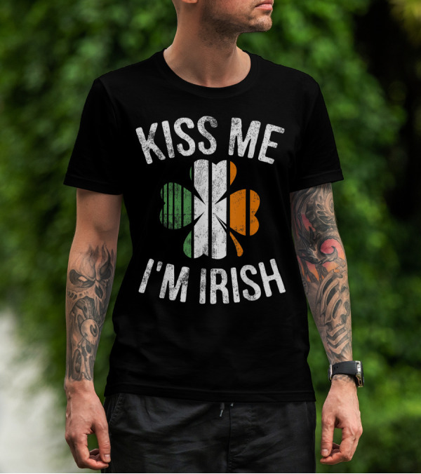 Kiss Me I'm Irish Shamrock With Irish Flag Colors St. Patrick's Day Ireland T-Shirt