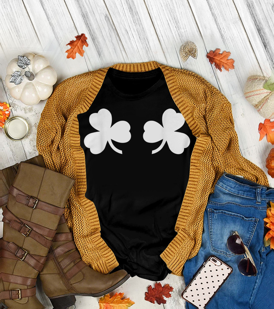 Shamrock Boobies Lucky Clovers Irish Breasts Adult Green T-Shirt