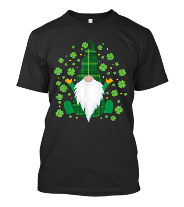 Lucky Irish Gnome Green Plaid Clover Charm T-Shirt