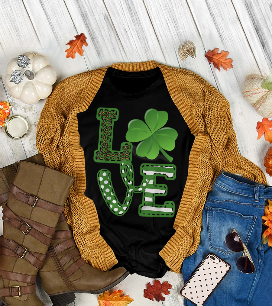 Love Shamrock Green Leopard Polka Dot Striped T-Shirt