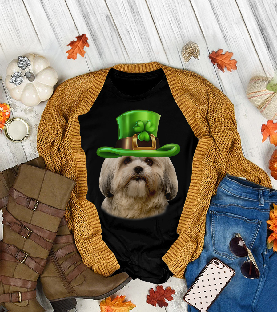 Shih Tzu Dog Lover St. Patrick's Day Green Hat Clover Luck T-Shirt