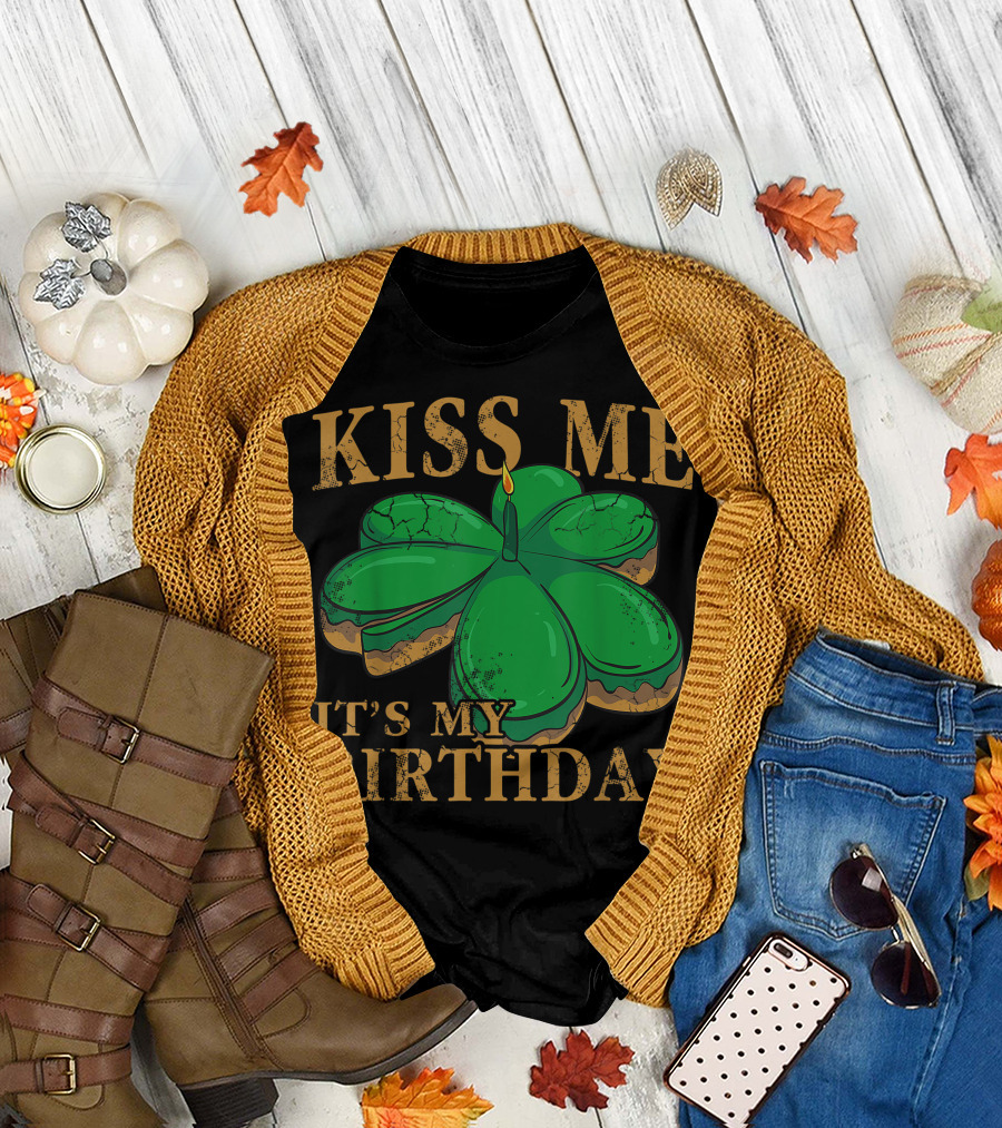 Kiss Me It's My Birthday Shamrock Candle St Patrick's Day Irish T-Shirt