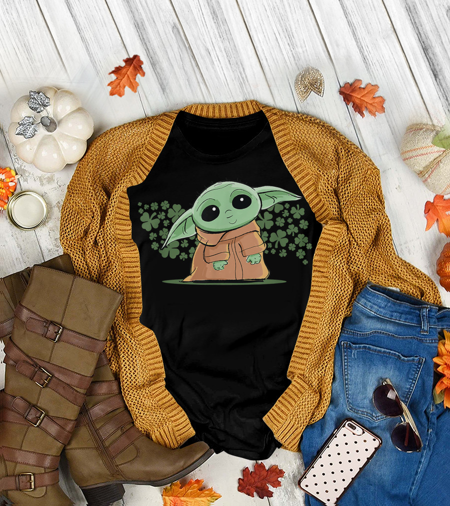 Star Wars The Mandalorian The Child Green with Shamrocks T-Shirt