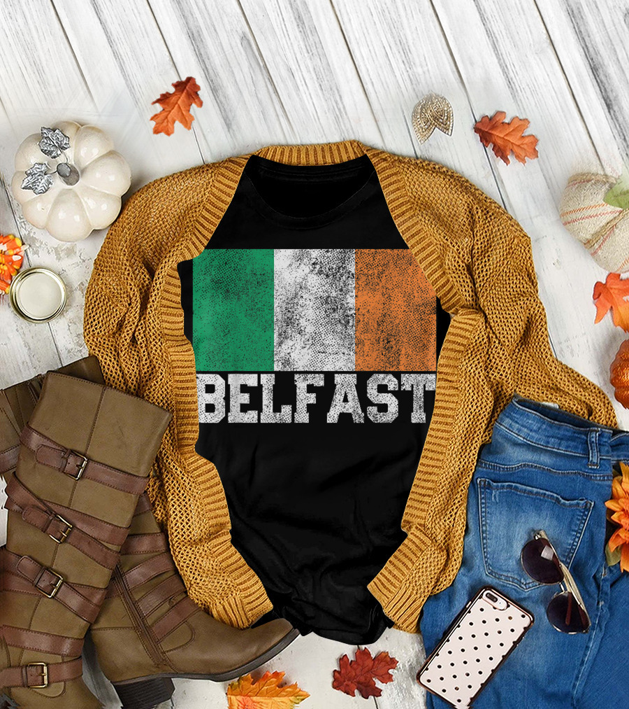Belfast Irish Flag Grunge St. Patrick's Day Ireland Saint Paddy T-Shirt