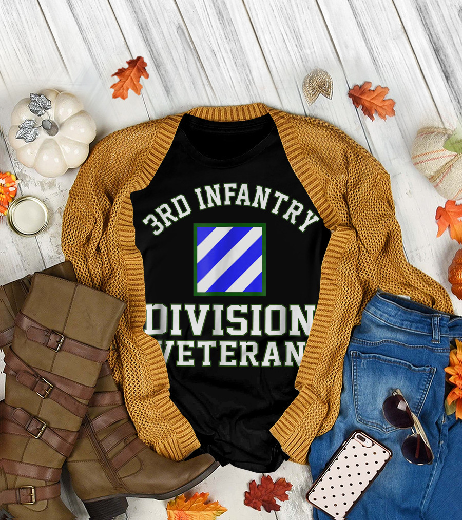 3Rd Infantry Division Veteran Emblem with Blue and White Stripes T-Shirt