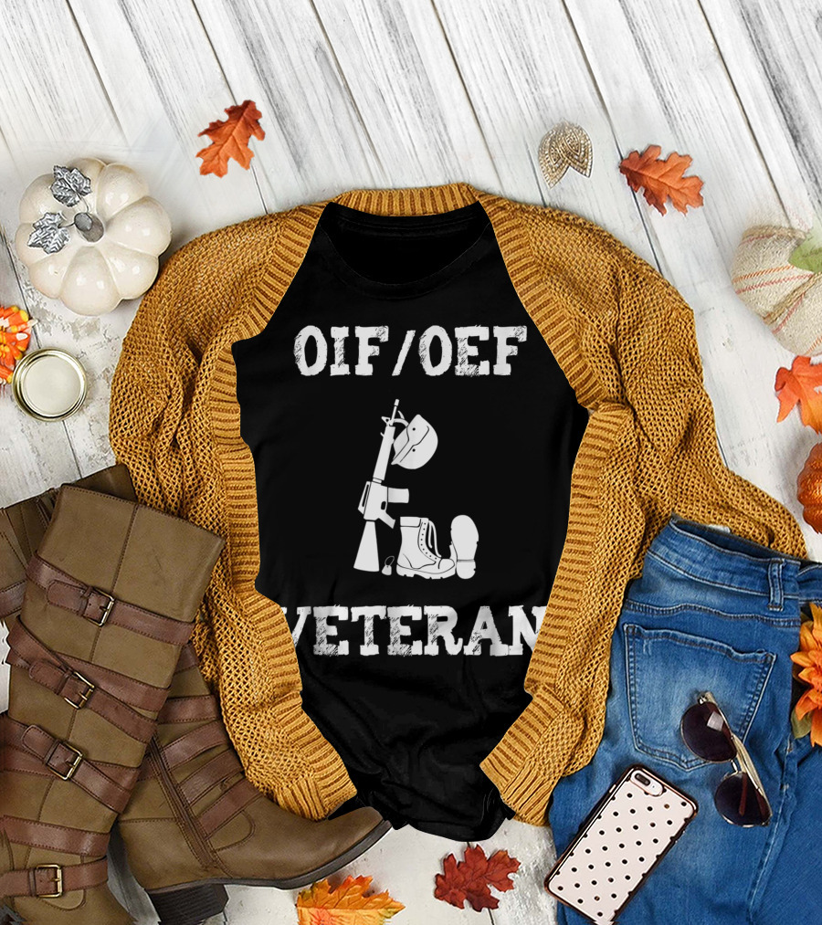 OIF OEF Veteran Iraq Afghanistan Combat Boots Rifle Helmet T-Shirt
